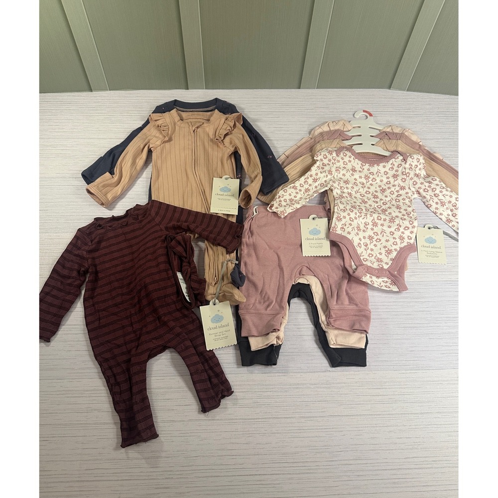 Cloud Island Baby Girls Newborn NB 0M Bodysuits Pants Sleep Play Romper Lot 11pc